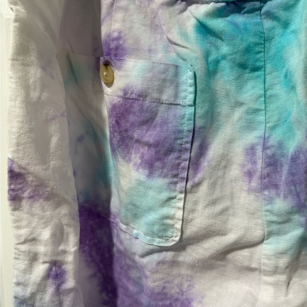Liz Claiborne women’s tie dye purple, blue, white linen blend pants, size M - Picture 4 of 6